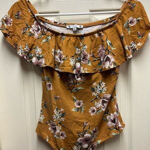Iris Mustard Floral Off-Shoulder Bodysuit